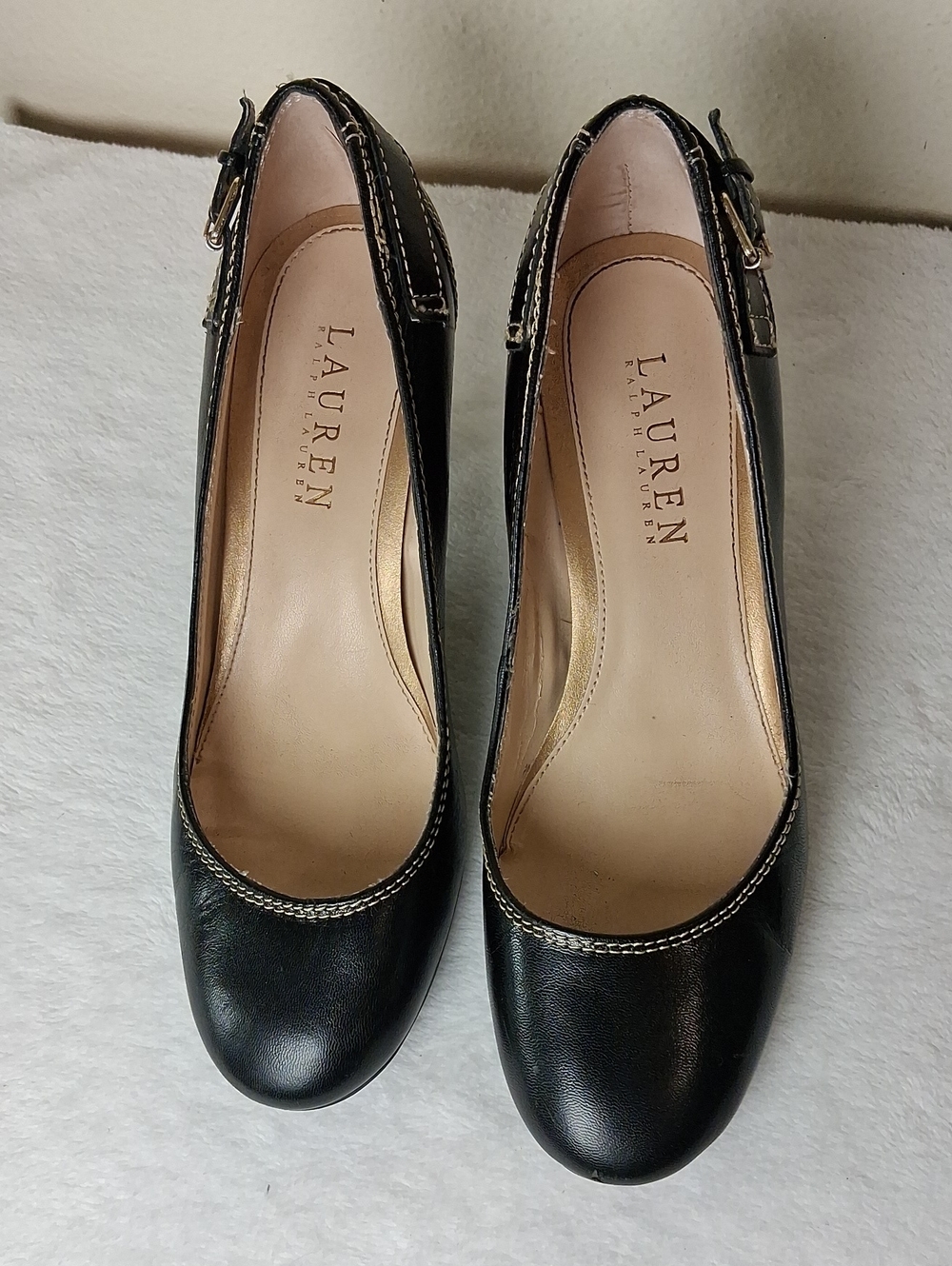 Lauren Ralph Lauren Black Leather Mary Jane Heels with Contrast Stitching